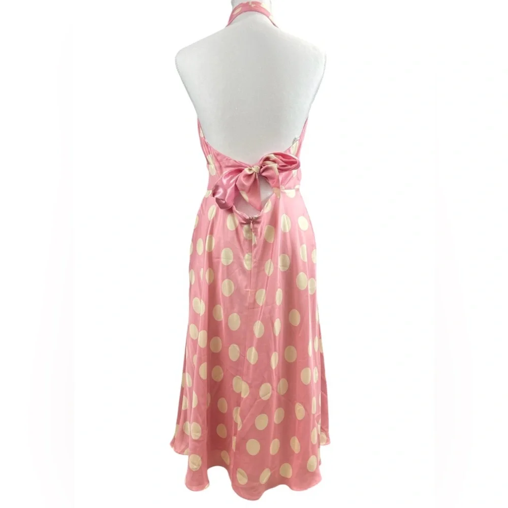 NWT Laundry By Shelli Segal Pink Silk Retro Polka Dot Dress Coquette Soft Girl - Picture 5 of 10